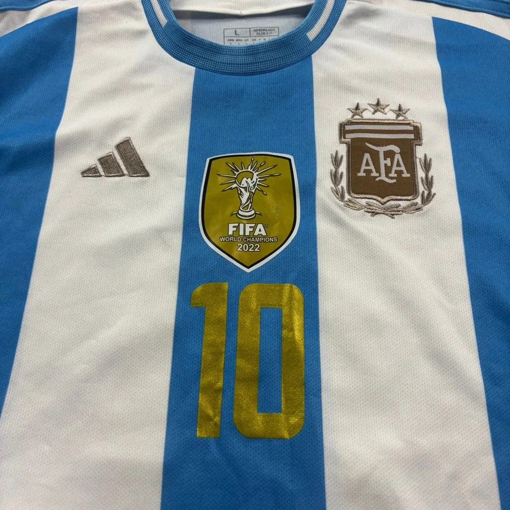 Adidas Messi 2022 World Cup Champions Soccer Argentina Jersey Blue/White Large